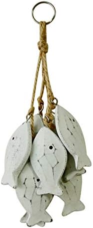 CVHOMEDECO. 3 Inches Hand Carved Wood Fish Hanging with Jute Rope Nautical Decorated, Mediterranean Style for Wall Hanging Gift Crafts, White, 8 pcs/Set (Fish)