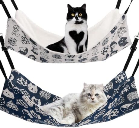 Cat Hammock for Cage Hanging Reversible 2Pack,Pet Hammock Bed Adjustable,Soft Sleeping Hammock for Cats,Ferret,Puppy,Rabbits,Small Animals (M, CAT)