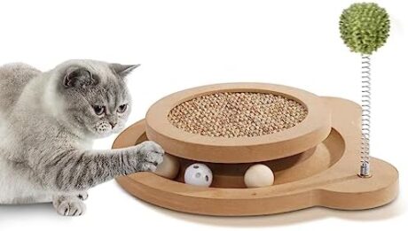 Cat Scratcher, 3rd Generation Cat Scratching Board, 3 In1 Cat Toys for Indoor Cats, Kitten Interactive Cat Toy with Springs & Ball, Mental and Physical Exercis Natural Sisal Scratching Pad