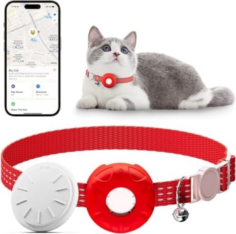 Cat Tracker,GPS Pet Tracker for Cats (Only iOS),No Monthly Fee Smart Pet Activity Tracker Compatible with Apple Find My,Waterproof Anti-Lost Finder Tag for Pets/Kids/Vehicles/Items-Red