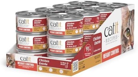 Catit Recipes Weight Control Chicken Entrée – Low-Fat, High-Protein Wet Cat Food, L-Carnitine, Prebiotics, Omega-3 for Skin & Coat, Hydrating Bone Broth, 100% Balanced Meal 3oz (24/cs)
