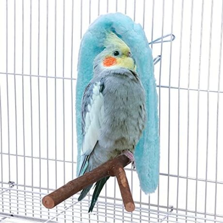 Comfort Corner Fleece Bird Blanket Parrot Cage Snuggle Hut Warm Bird Nest House Bed Hanging Hammock Toy for Parakeet Cockatiel Pigeon Small Animals Shelter Plush Bedding(Blue/M)