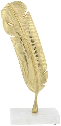 CosmoLiving by Cosmopolitan Aluminum Metal Bird Decorative Sculpture Feather Home Decor Statue, Accent Figurine 6" x 2" x 12", Gold