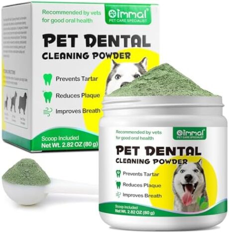 Dental Powder for Dogs, Teeth Cleaning Powder, Dog Breath Freshener, Plaque & Tartar Remover Teeth Cleaning Dental for Dogs, Supports Healthy Mouth for Small,Medium,Large Dog