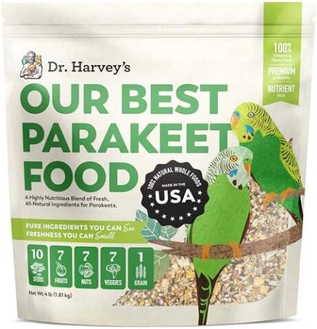 Dr. Harvey's Our Best Parakeet Food, Wholesome Seeds, Nuts, Fruits, and Vegetable Bird Feed for Budgies and Parakeets (4 Pounds/1.81 kg)