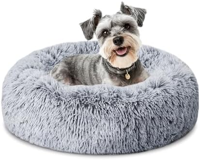 ELSKER&HOME Calming Dog & Cat Bed - Donut Washable Warming Soft Round 23 inch Dog Bed for Small Dogs, Anti-Anxiety Fluffy Plush Cushion Fits up to 25 lbs Pets, Gradient Blue