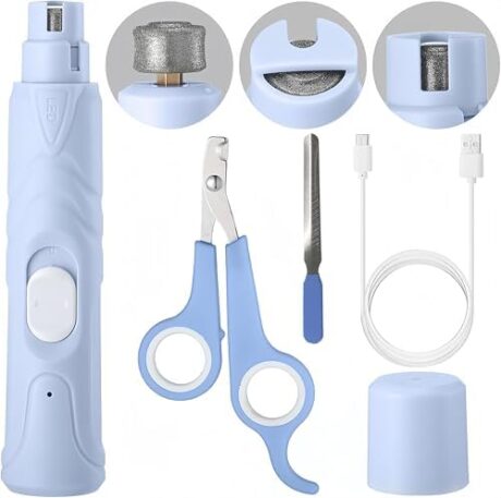 Electric Nail Grinder with LED Light for Birds & Small Animals | 3-in-1 Nail Care Kit with Nail File & Clipper | Safe and Quiet Grooming Tool for Hamsters, Rabbits, and Other Small Pets