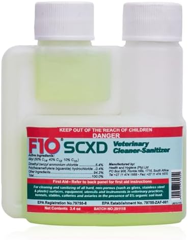 F10 SCXD Concentrated All Purpose Disinfectant Cleaner With Soap For Kennels, Litter Box, Cage, Terrariums, Habitats, Vet Practices - 100 ml (3.4oz)