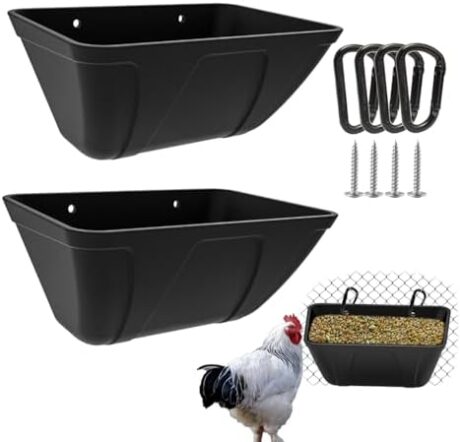 Fence Hanging Chicken Feeder for Duck, Piglets, Goat Feeder Poultry Feeding Container for Livestock Feed Trough Water Bucket(2)