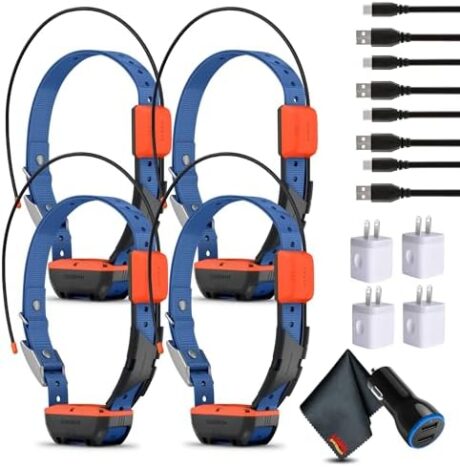Garmin Alpha T20 GPS Dog Tracking Collar, Location Tracker Collar with Multicolor Led Beacon Lights and Universal Size Bundle with USB Charger (4X Collars Bundle)