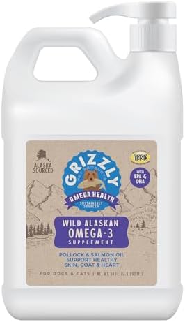 Grizzly Pet Products Omega Health Liquid Omega-3 Supplement for Dogs and Cats, 64 Ounce Jug