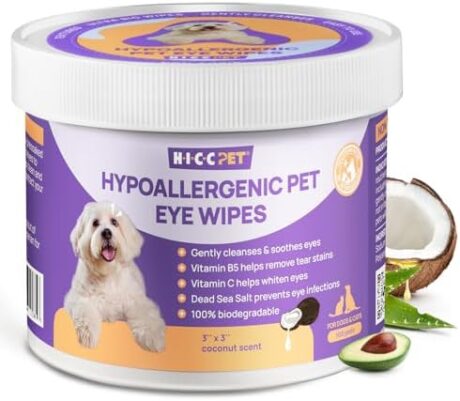 HICC PET Eyes Wipes for Dogs & Cats, Vet-Recommended Dog Eye Infection Treatment, Gently Remove Tear Stain, Debris, Discharge - Hypoallergenic Pet Eye Wash Cleaner for Eyes, Wrinkle, Face - 100pcs