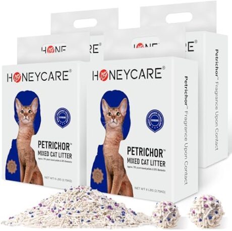HONEY CARE Petrichor Mix Cat Litter I Tofu Cat Litter I Nature Plant-Based Pellets and Bentonite Sustainable I Low-Dust Qucik Clumping Superior Odor Control, 24-lbs Value Pack (6 lbs x 4)