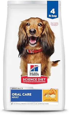 Hill's Science Diet Oral Care, Adult 1-6, Plaque & Tartar Buildup Support, Dry Dog Food, Chicken, Rice, & Barley, 4 lb Bag