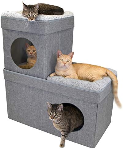 Kitty City Large Stackable Grey Condo, Cat Cube, Cat House, Pop Up Bed, Cat Ottoman, Mansion