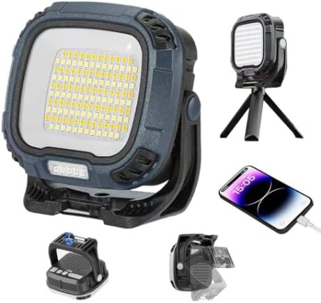 LED Work Light Rechargeable Magnetic Work Lights 2500LM Waterproof Folding Portable Flood Light 180°Foldable Work Light for Camping, Fishing,Car Repair,Hiking,Garage,Job Site Lighting (Black)