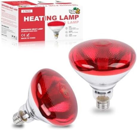 LUCKY HERP Infrared Heat Lamp for Chickens, 250 Watt Red Heat Lamp Bulb, 2 Pack Heat Light Bulb, Brooder Heat Lamp for Chicks Coop, Reptiles, Amphibian, Pet, Food Service