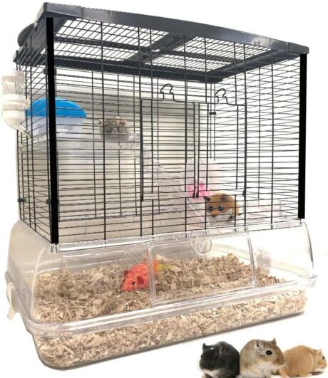 Large 3-Floor Clear Transparent Cage with 8-Inch Deep Clear See Through Base for Hamster Guinea Pig Habitat Rodent Gerbil Rat Mice Mouse