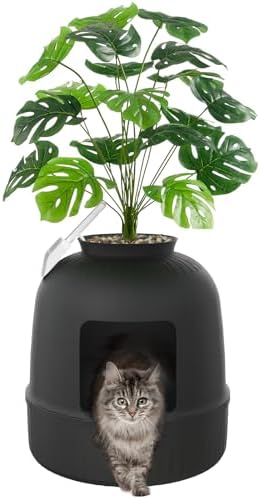 Lifewit Litter Box Cat with Faux Plant & Scoop, Hidden Enclosure Litter Tray with Odor Control & Carbon Filter in Living Room, Bedroom, Corner, Black