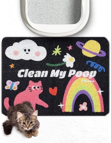 Lukamoo® Cute Cat Litter Mat (24''x16''), Large, for Kitty Litter & Cute Cat Litter Box, Clean My Poop