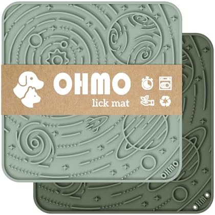 OHMO Lick Mat for Dogs and Cats(Large, Camo&Light Green, 2pcs) Enrichment Accessories Toy Space Star Easy Clean Pet Slow Feeder/Suction Cups, Licking Pad for Anxiety Relief and Boredom Reduction