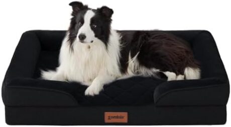 Orthopedic Dog Bed for Large Sized Dogs, Washable Dog Beds with Bolsters, Memory Foam Pet Sofa with Removable Waterproof Cover & Nonskid Bottom, Black