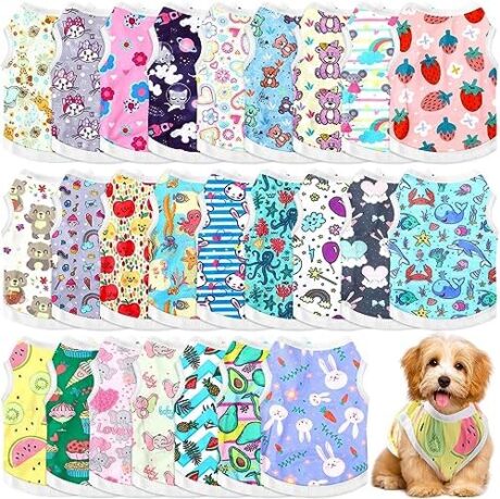 Paterr 25 Pcs Dog Shirts Printed Puppy Clothes Breathable Cartoon T Shirt for Dog Soft Puppy Clothing Lovely Pet Shirts Outfits for Pet Dogs Cats Summer Party Holiday, 25 Styles (Size: S)