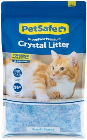 PetSafe ScoopFree Premium Crystal Cat Litter - Ultra-Absorbent Silica Universal Litterbox Crystals - Non-Clumping Odor Control - Fresh Scent - 8 lb Bag
