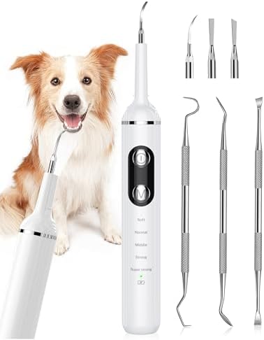 Plaque Remover for Teeth, Pet Tooth Brushing Kit, Dental Tools to Remove Plaque and Tartar, Safe for Dog and Cat, with LED Light, White