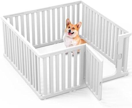 Plastic Dog Playpen for Indoor Outdoor, 11-Panel Portable Pet Fence, Puppy Playpen with Secure Locking Door Keep Pets Secure, Easy Assemble and Fold