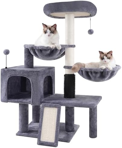 Roypet Cat Tree with Cat Condo and Two Hammocks, Cat Tower with Scratching Posts and Scratching Pads, Cat Tree Tower for Indoor Cats, Grey