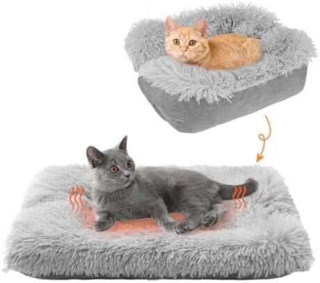 SCENEREAL Self-Warming Cat Bed Mat for Cats Small Dogs, Function 2 in 1 Soft Plush, Washable Pet Mat Autumn Winter Indoor Snooze Sleeping for Kittens Puppy Dog