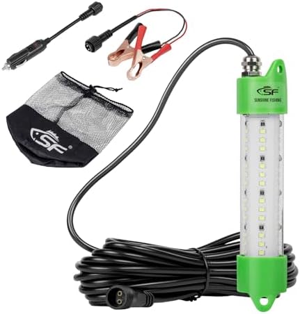 SF DC 12V LED Underwater Fishing Light 45W 70W 100W Fish Attracting Light 5600 7000 13000lm Green Fishing Light Submersible for Dock and Boats IP68 Waterproof with Cigarette Lighter or Battery Clips