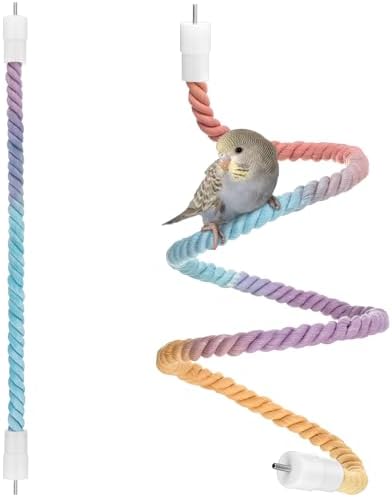 Skyygemm 2pcs Gradient Colorful Bird Rope Perches Stand Pole Bird Cage Bendable Swing Climbing Rope Toys Accessories Cotton Climbing for Parrot Cockatiels Parakeet Budgies Lovebirds(16.3‘'& 47.2‘')
