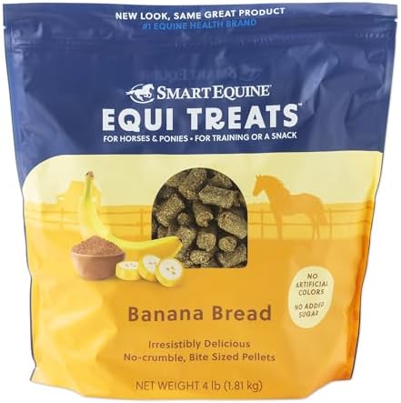 SmartEquine Equi Treats | Made with Beet Pulp & Alfalfa | High-Fiber Horse Treats | Low ESC & Starch | Bite-Sized | No Added Sugar | Banana Bread Flavor Cookies for Horses, 4 lb Bag