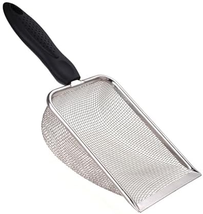SunGrow Reptile Sand Scoop, Stainless Steel Fine Mesh Net for Lizard, Gecko, Snake Habitat, Substrate and Gravel Sifter, Black Non-Slip Handle Sifter, 11” x 4” x 2”, 1 Pc 