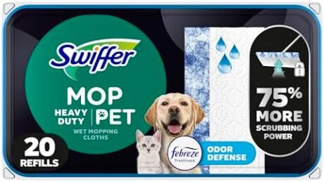 Swiffer Sweeper Pet Heavy Duty Multi-Surface Wet Cloth Refills for Floor Mopping and Cleaning, Fresh scent, 20 count (Packaging May Vary)