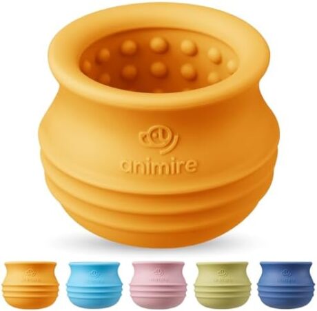 Treat Dispensing Dog Toy, Long-Lasting Interactive Puzzle Toys for Dogs, Stuffable Dog Enrichment Frozen Lick Treat Toy for Boredom, BPA Free Silicone Fetch Catch Chew Toy (Orange,M)