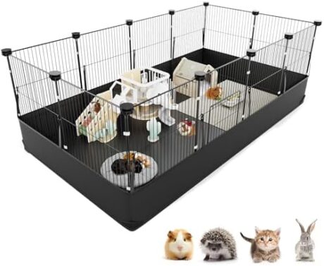 Tresbro Guinea Pig Cage with Waterproof PVC Bottom Liner & One-Hand Release Hook, Triple Fixing C&C Cage for Guinea Pigs, Bunny, Rabbit, Hedgehog, Small Animal Indoor Playpen 48''L x 24''W x 16''H