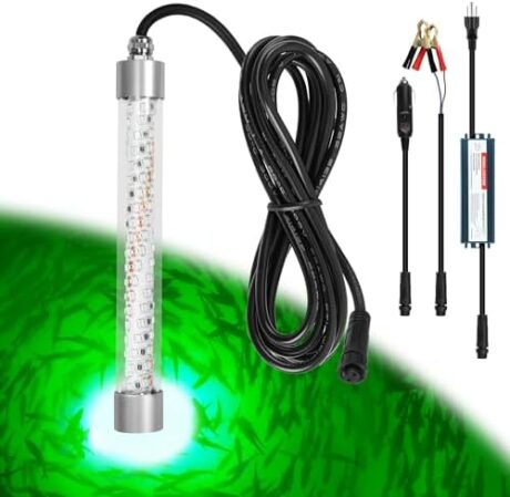 Underwater Fishing Light 100W / 200W Fish Attracting Light for Boat Docks Kayaks at Night, Submersible Green Light for Crappie Snook Squid Bait Catfish (16.4ft / 33ft Cord)