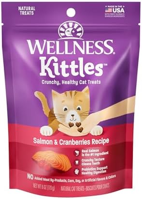 Wellness Kittles Crunchy Natural Grain Free Cat Treats, Salmon & Cranberries Recipe, All Life Stages, 6-Ounce Bag