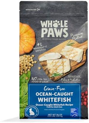 Whole Paws, Grain-Free Dry Adult Cat Food, Ocean-Caught Whitefish Recipe, Made with Real Fruits & Vegetables, 3.5 lb