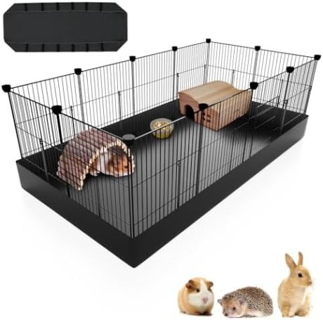12 Panels Small Animal Playpen with Waterproof Mat - Durable Metal Wire Yard Fence for Guinea Pigs, Kittens, Puppies, Hamsters, and Hedgehogs - Indoor & Outdoor Pet Cage