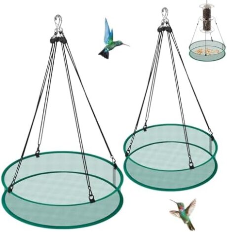 2 Pack Bird Seed Catcher for Outdoor Feeders, 24in & 16in Adjustable Hanging Trays with 4in Anti-Spill Height, Hanging Hoop Bird Seed Catcher Tray for Hummingbird Feeders Outdoor Garden Accessories