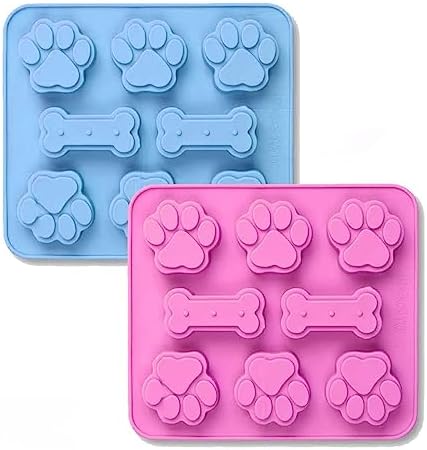 2 Pack Food Grade Silicone Molds Paw and Bone Mold Frozen Dog Treat Molds for Baking Ice Cubes Candy Dog Treats