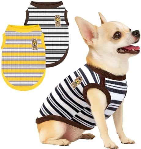 2 Pack Striped Dog Shirts for Small Dogs Clothes Boys Girls Cat Tees Outfits Sleeveless Stretchy Puppy Tshirts Lightweight Pet Vest Soft Breathable Doggy Tank Top Chihuahua Yorkie Clothing