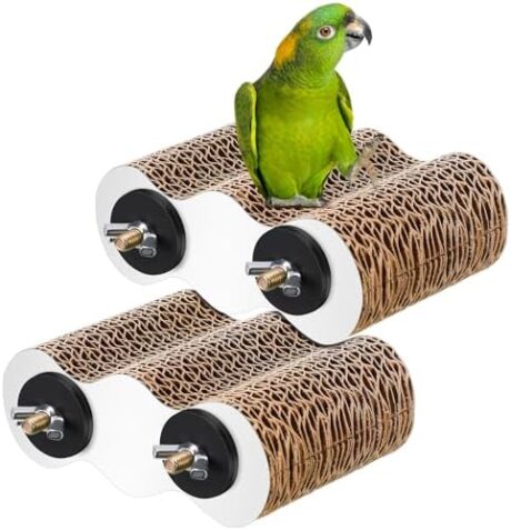 2-Piece Bird Platforms for Macaws, Small Parakeets, Conures, Budgies; Brown Corrugated Paper; Bird Perch, Chew Toy, & Playground