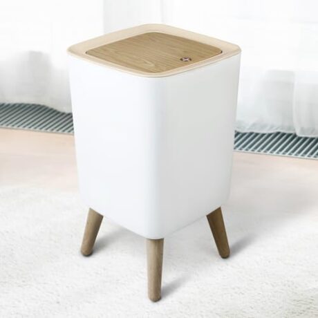 2.6 Gallon/10 Liter Bathroom Kitchen Trash Can with Lid - Office Waste Basket Modern with Press Top Lid - Small Trash Bin Dog Proof Garbage Can with Pop-up Lid for Living Room Toilet (White)