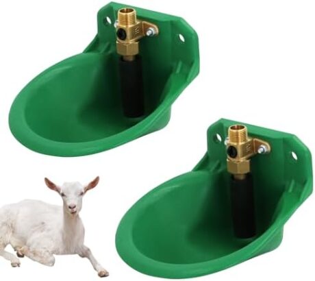 2PCS Automatic Goat Waterer Bowl with Brass Water Valve Plastic Water Trough Livestock Sink Cup Suitable for Goat Sheep Calf Pig Dog Breeding
