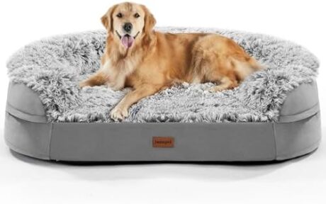 3.7 inch Thickened Orthopedic Dog Beds for Extra Large Dogs, Supportive Dog Sofa Bed with 28D Egg-Crate Foam, Removable Washable Cover, Waterproof Lining, Half-Round Design for Puppy,Senior,Sick